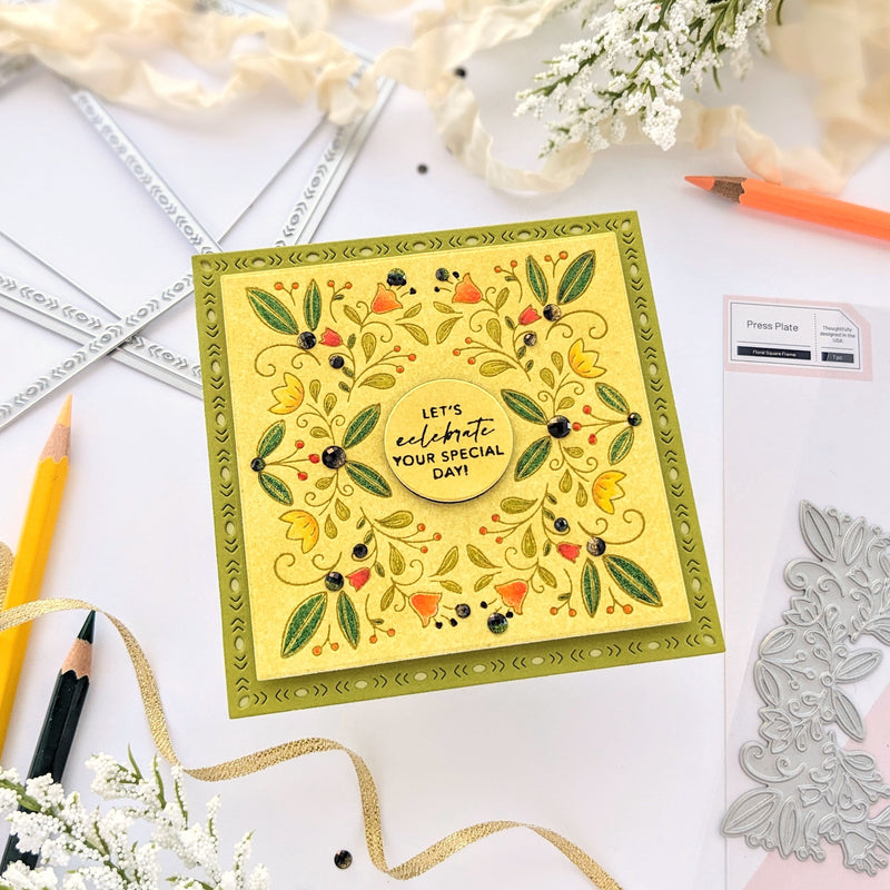 Floral Square Frame press plate